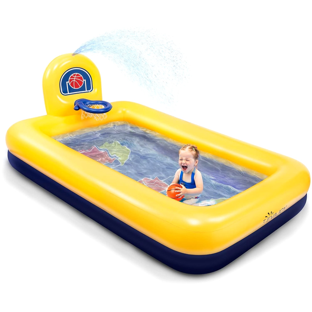 Evajoy Inflatable Kiddie Pool, 90" Kids Pool Basketball Summer Water Party Kit